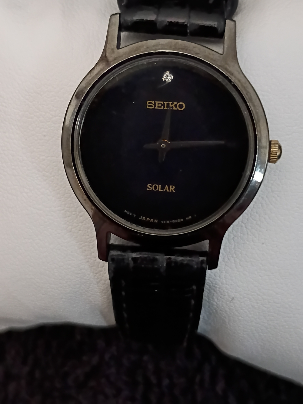 Seiko Women's Black Dial Solar Watch with Gold Accents